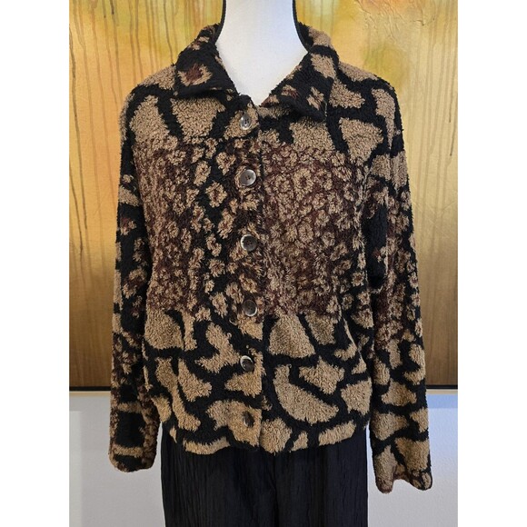 Y2K VTG Cache Large Animal Print Super Soft Long-sleeve Button-up Cardigan - Picture 1 of 10